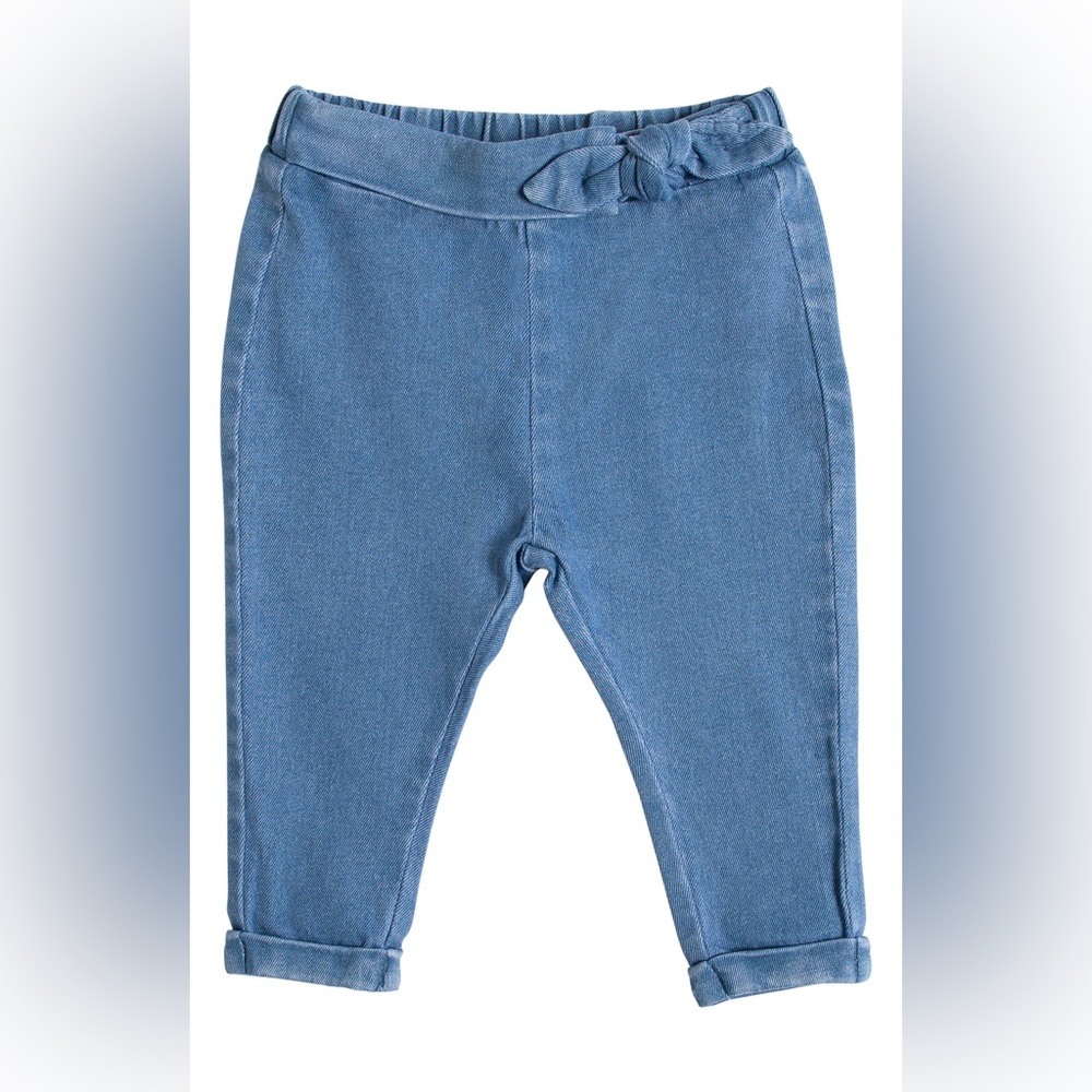 MILES THE LABEL Organic Cotton Woven Denim Pants - Blue Denim - Baby Girl 6M